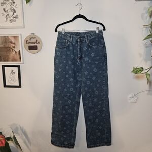 Floral Patterned Blue Jeans